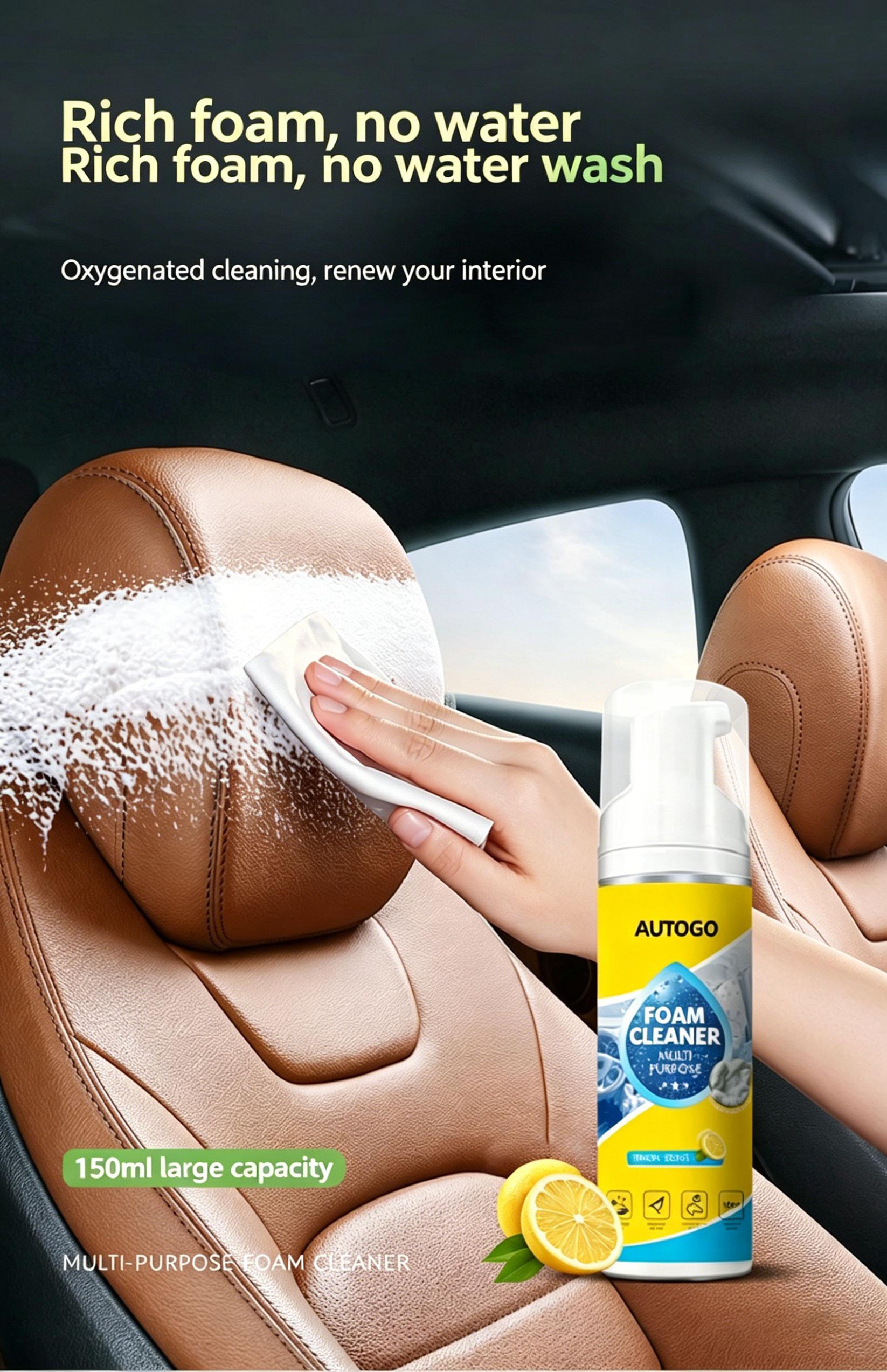 Stop Scrubbing! Foam Cleaner: Deep Stain Removal for Car Interior & Home Furniture. Safe on Plastic, Fabric & Upholstery(150ml)