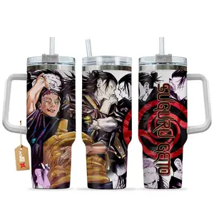 [Sip40 Otaku] [Jujutsu Sorcerer Villain Geto 40oz Tumbler With Handle – Stainless Steel Anime Travel Mug, Curse User Inspired Cup, Double Wall Insulated Iced Coffee Tumbler, Gift for Anime & Manga Fans Gothic