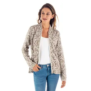 NOVICA Artisan Handmade Alpaca Blend Cardigan Jauja Wool Clothing Sweater Beige Patterned Peru Nat Geo Sale 'Jauja Lace'