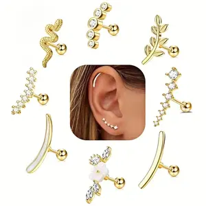 EVISPOL 2Pcs 16G Stainless Steel Screw Back Stud Earrings for Women, Cubic Zerconia Cartilage Conch Helix Ear Piercing Jewelry