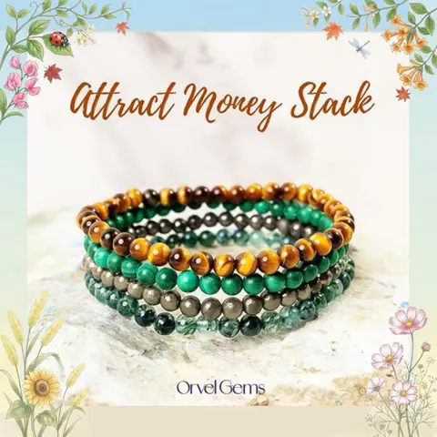 4mm Beads Delicate Attract Money Crystal Bracelet Stack | Pyrite, Tiger's Eye, Moss Agate, Malachite Dainty Beads | Jewelry for Healing