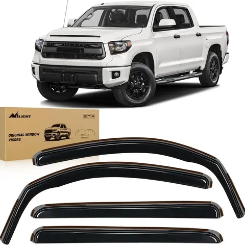 Nilight In-Channel Side Window Rain Guards & Visors - 4-Piece Coverage Acrylic Deflectors, Tundra-Specific Fit for Toyota Tundra Crew Max 2007-2021, 12pcs Clips Black Automotive Exterior Accessories