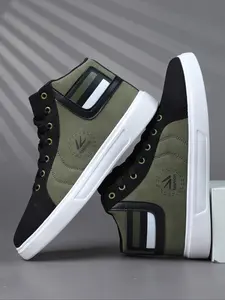 Men's High-Top Sporty Casual Shoes, Sports Shoes, Colorblock, Breathable PU Leather, Comfortable Skateboarding Sneakers, All Seasons