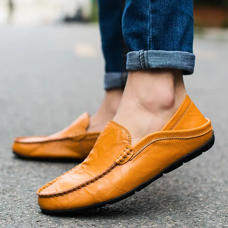 Men’s American-Style Casual Driving Loafers, Breathable Soft Leather Shoes with 2-Way Back-Heel Slip-On Design, Non-Slip Soft Sole, Versatile for Everyday Commuting (Cycling & Outdoor Sports Footwear) Walking Shoes Footwear Women Bedroom Bathroom