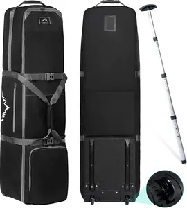 GoHimal Golf Travel Bag with Adjustable Support Rod, 900D Heavy Duty Oxford Fabric Golf Travel Case for Airlines with Wheels