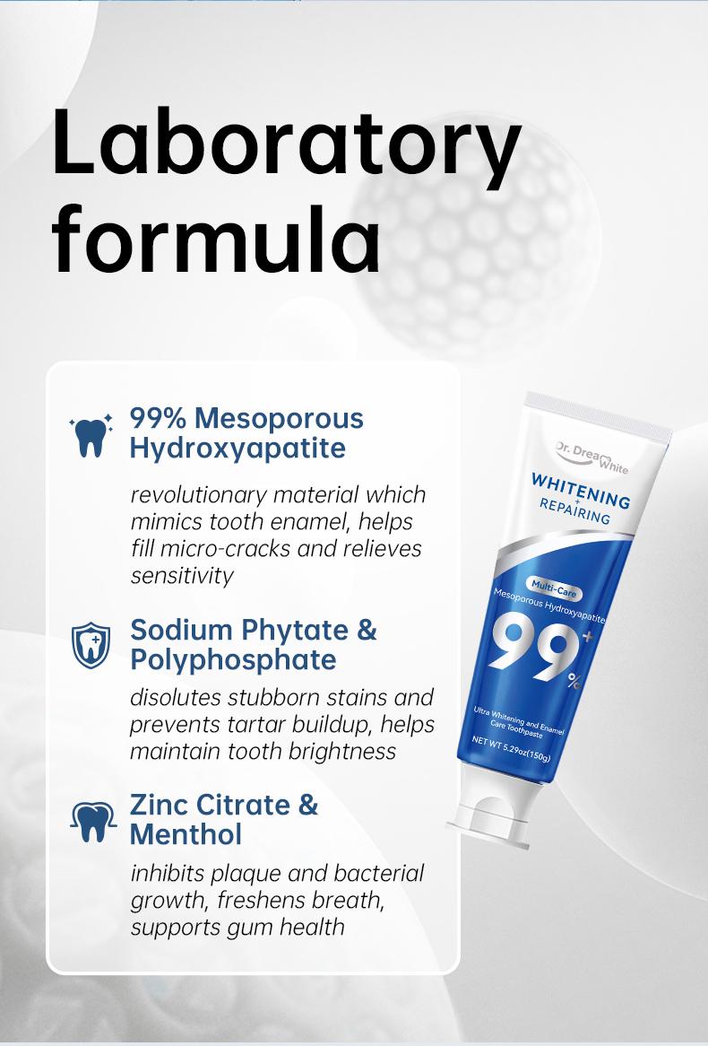 【BUY 2 GET 1 FREE】Dr.DreamWhite Mesoporous 99%Hydroxyapatite nHAP Toothpaste Oral care | Ultra Whitening  &  Enamel Reparing | Fresh Breath | Cucumber Melon White Tea Flavor | 5.29oz | 3-Tube Pack Daily
