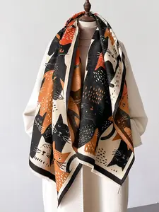 Cute Cat Cartoon Winter Scarf, Medium-Length Thickened Neck Warmer, Multi-Use Shawl for Fall & Winter Fashion Accessories