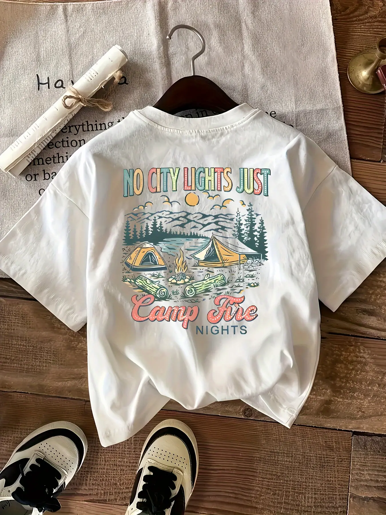 Men's  Women's Retro Campfire Nights T-Shirt - Lim unisex soft cotton short sleeve t shirt, vintage graphic casual tee for men women teens, perfect birthday holiday gift for camping travel gym daily street  wear