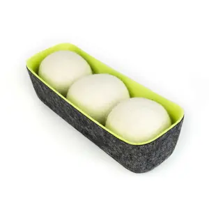 felt·like·it!™ dryer balls + storage bin s/3 WHITE balls in GREEN felt bin