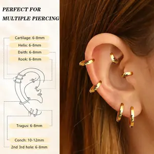 4 Pairs 18K Gold Plated Hoop Earrings Set for Women 925 Sterling Silver Post Small Gold Huggie Chunky Earrings for Multiple Piercing Cartilage Hoop Earrings Stack Jewelry 6mm 8mm 10mm 12mm
