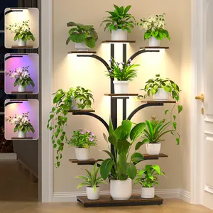 Plant Stand Indoor with Grow Lights, 64" Tall plant Shelf, 9 Tiered Corner plant Shelves for Indoor plants Multiple, Large Flower Display Holder, Tree-Shaped Plant Rack for Home, Living Room, Patio Decor