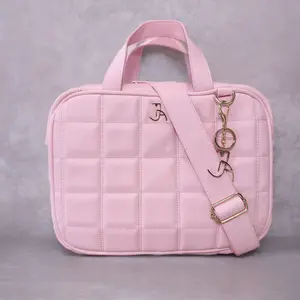 La Princesse Rose - Pink Vegan Leather Makeup Bag with Detachable Glass Mirror & Brush Holders - Water-Resistant & Durable Chic Design for Modern Women