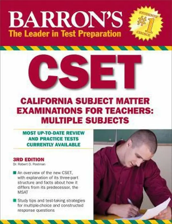 USED Book - Barron's CSET: California Subject Matter Exams for Teachers: Multiple Subjects by Robert D. Postman Ed.D. (Paperback) - english