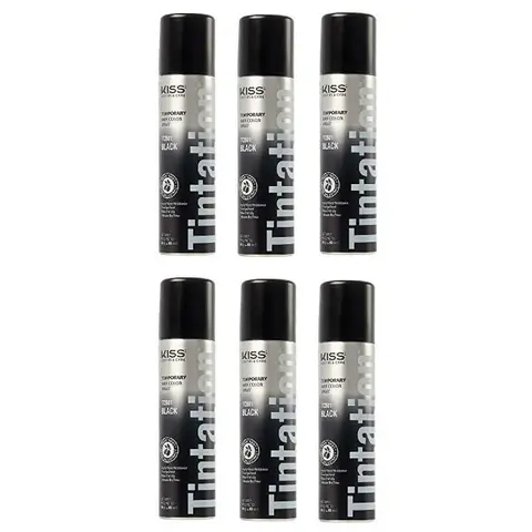 Unisex 2.82oz No Bleach Hair Color Aerosol Spray (6-Pack Kiss Tintation TCS01 Black) Haircare Product with Citric Acid, Hydrolyzed Collagen, Coceth-7, Amodimethicone, Easy Application, Bold and Daring Look, Long-Lasting Root Touch-Up for Boring Hair Days