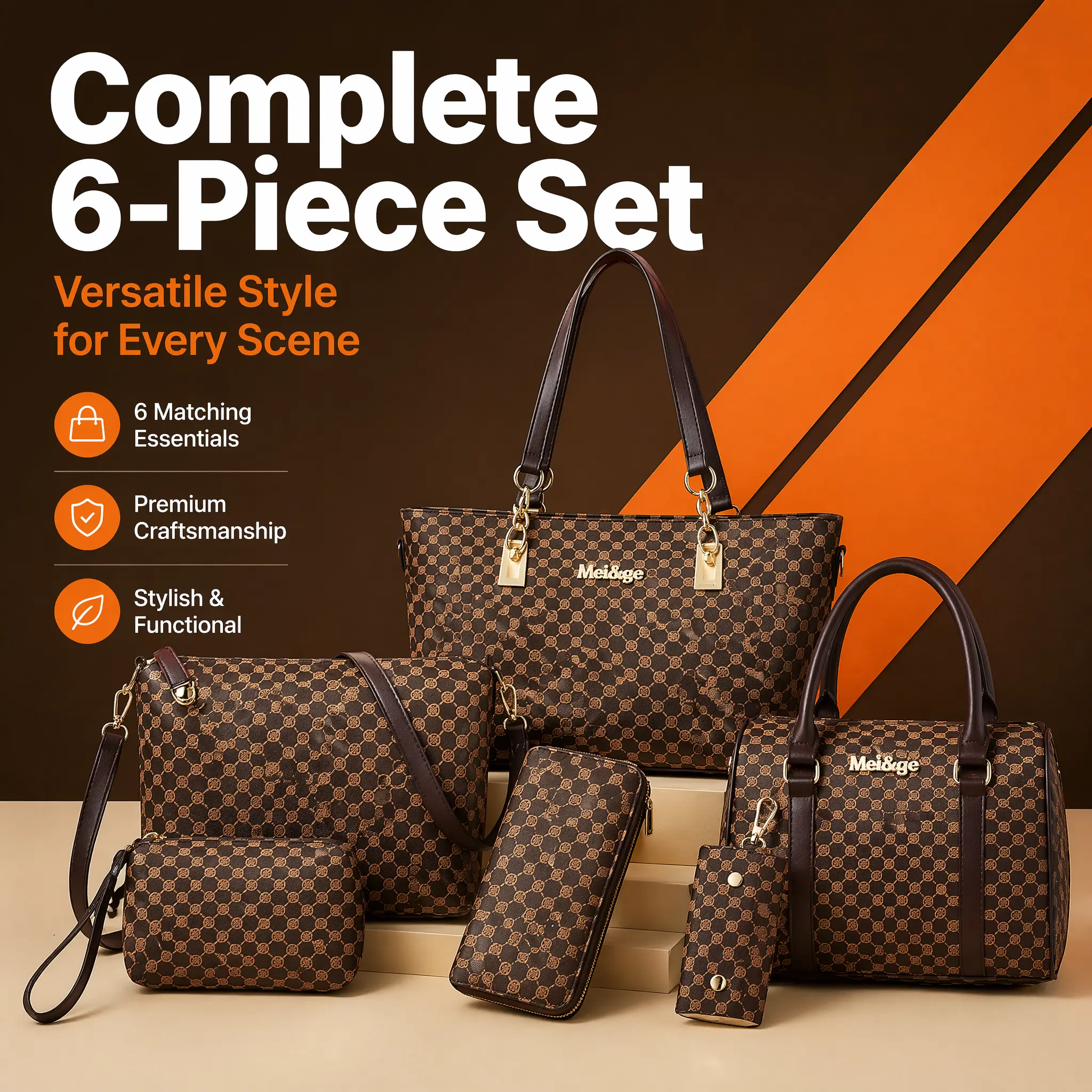 6 Piece Purse Set Under $40, Checkered Tote Bag Set with Crossbody Wallet, 6-in-1 Matching Bag Set, Vintage Laptop Tote Work Travel Gift for Her Large Capacity Leather