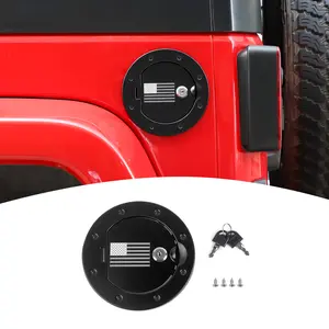Locking Gas Fuel Filler Tank Cover for 2007-2018 Jeep Wrangler JK JKU, Cars Accessories, American Flag Design, ABS & Aluminum Alloy Material, Waterproof Dustproof Body Protection