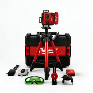 Milwaukee M12 12V Lithium-Ion 16 Line 4D Self Leveling Green Laser Level for Professional Cabinetry and Construction 360 Degree Visibility High Precision Includes M12 REDLITHIUM Battery Tripod Stand and Fast Charger