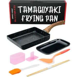 Japanese Omelette Pan Set, 5x7 Inch PFOA-Free Nonstick Square Tamagoyaki Frying Pan with Musubi Mold, Spatula and Omelet Accessories for Eggs, Sushi, Breakfast and Japanese Kitchen Cooking