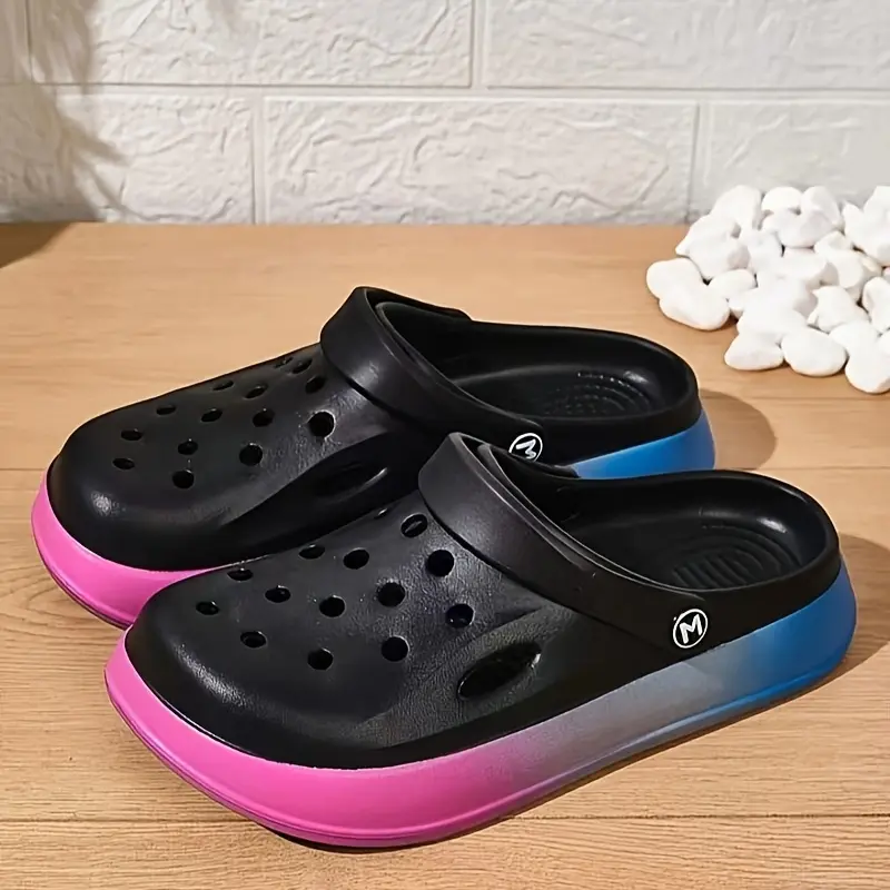 Quick Surf Women's Summer Black Perforated EVA Clogs - Breathable Slippers, Gradient Color, Comfortable Footwear, Suitable for Indoor & Outdoor Use