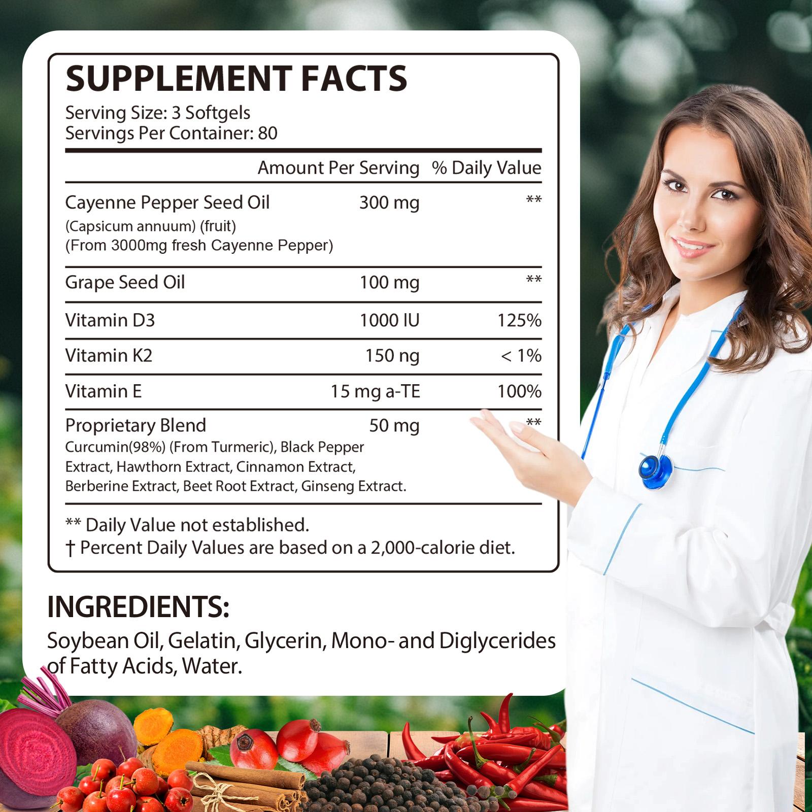 Cayenne Pepper Capsules 240ct | with Turmeric Curcumin & Beet Root Extract | Supports Heart Health, Blood Circulation & Cardiovascular Function | High Potency Capsaicin Supplement