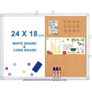 White Board and Cork Board Combo, Whiteboard Bulletin Combination Board, Wall Mounted Dry Erase Message Board for , School and Office