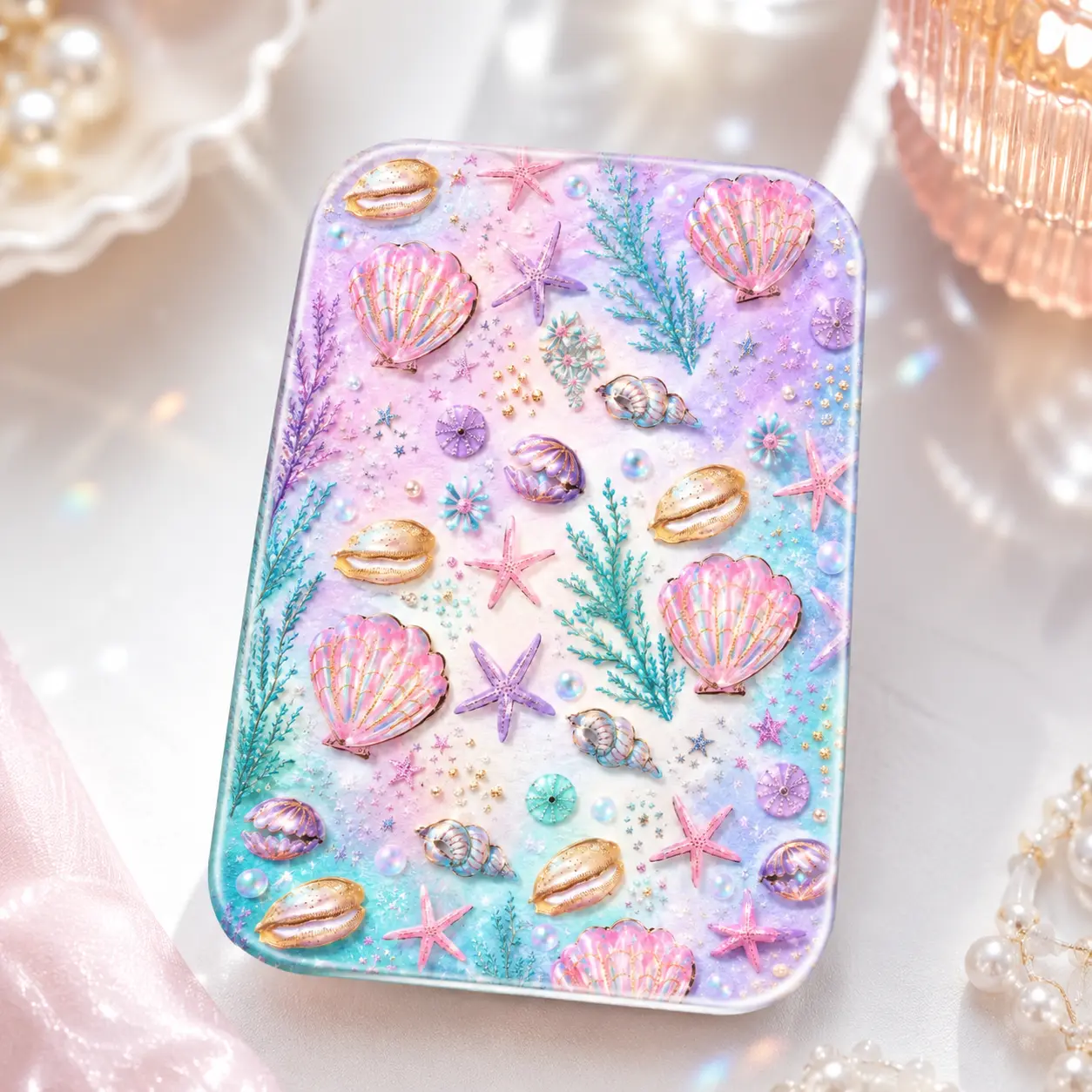 Pastel Seashell Ocean Phone Grip, Mermaidcore Beach Phone Holder, Starfish & Pearl Sea Life Accessory, Cute Coastal Gift