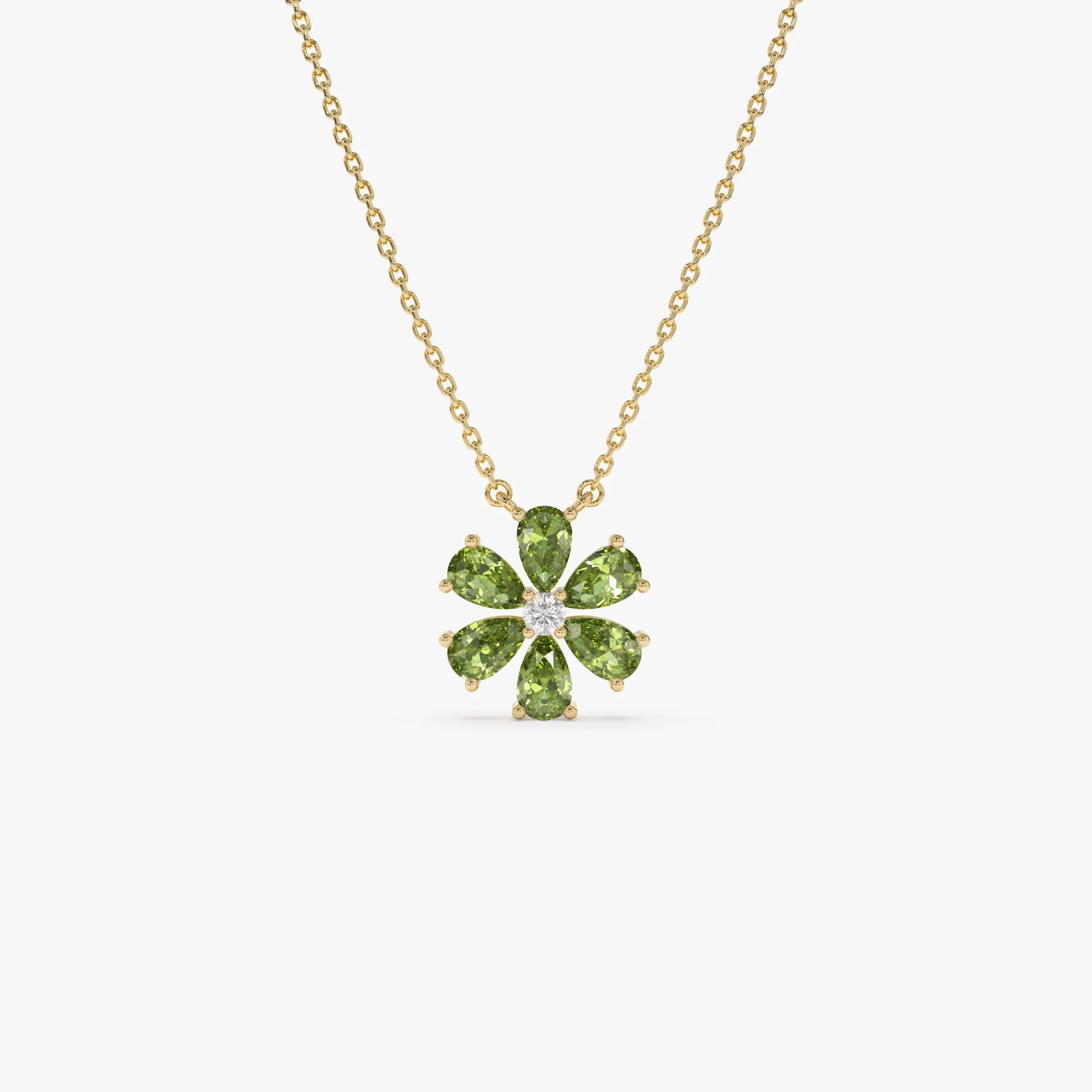 14K Gold Peridot Flower Necklace