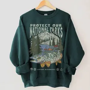 Retro National Parks Sweatshirt, Respect Local Wildlife Embroidered Pullover, Granola Girl Hiking Camping Crewneck, Adventure Travel Top