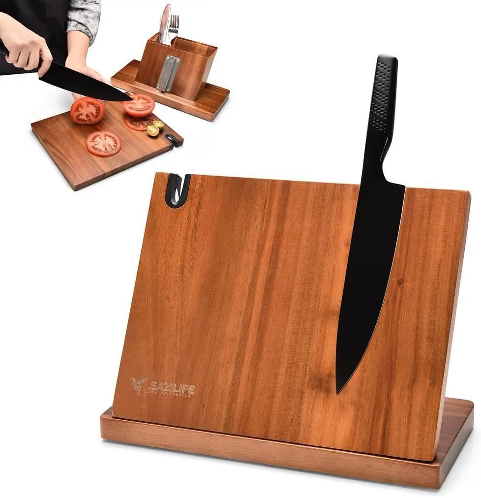 Magnetic Knife Block for Kitchen Countertop – Double-Sided Strong Knife Magnet Holder, Wooden Magnetic Knife Holder Stand for Chef Knives, Space-Saving Knife Organizer for Home & Professional Kitchens Stylish Storage