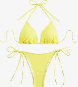 Sunshine Yellow Triangle String Bikini Set – Sexy Tie Side Two Piece Swimsuit AJS