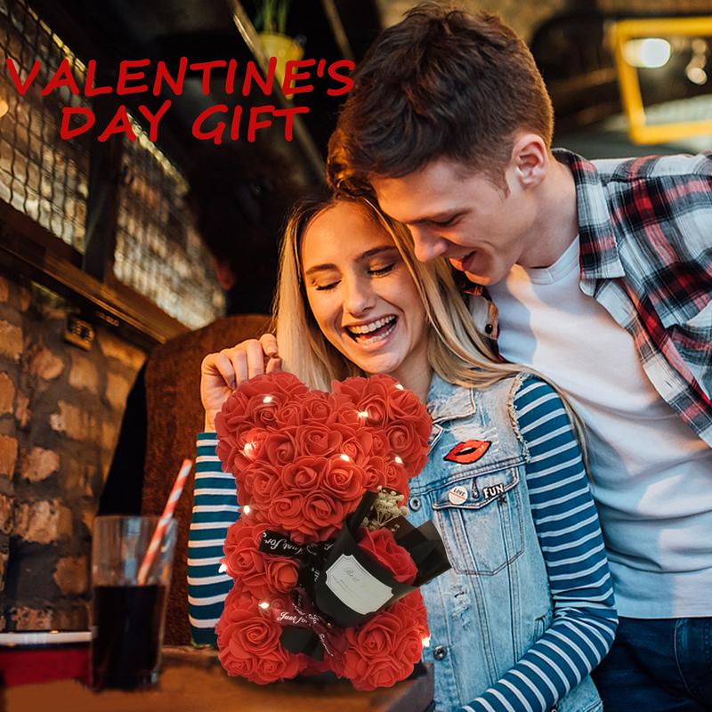Romantic Valentines Day Gift for Her, Artificial Flowers Necklace Rose Teddy Bear with Real Pearl Blind Box Birthday Gift, Valentiness Day Gift for Monther Wify Girl