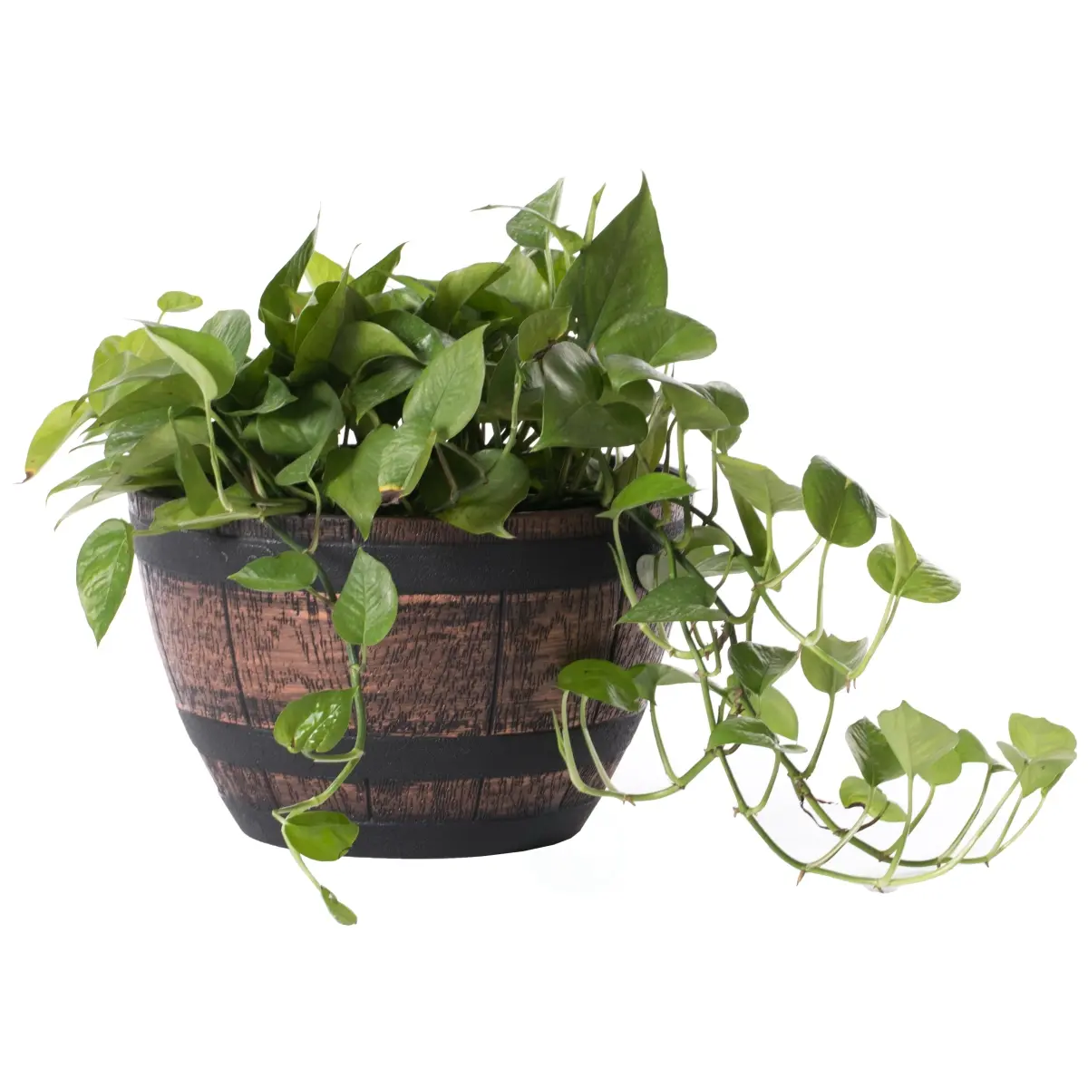 8 x 13 x 13 in. Outdoor Rustic Half Barrel Flower Garden Planter Bowl, Brown - Plastic - Small
