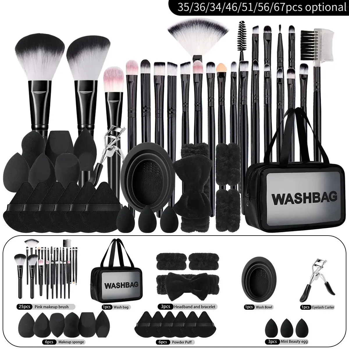 Professional Makeup Brush Kit with Bag, Makeup Brushes Kits, Includes Brushes, Sponges, Hair Bands, Travel and Daily Use, Plastic Frame, No Battery, Cosmetic Brushes, Beauty Brush Set, Makeup Brush Sets, Makeup Tools Set