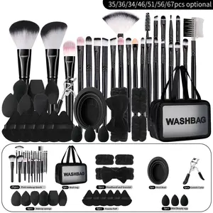 Professional Makeup Brush Set with Bag, Includes Brushes, Sponges, Hair Bands, Travel and Daily Use, Plastic Frame, No Battery, Cosmetic Brushes