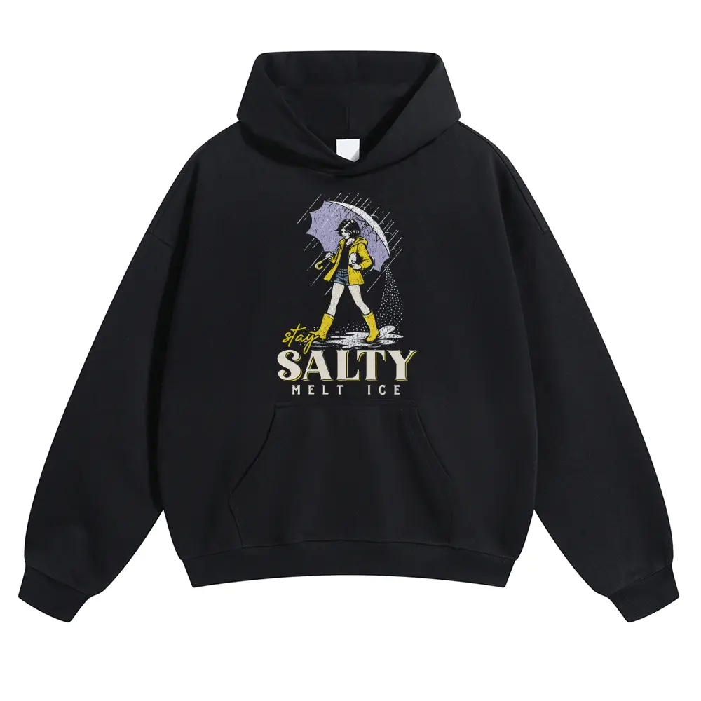 Unisex Stay Salty Graphic Hoodie, Super Soft Pre-Shrunk 100% Cotton Streetwear Tops, Casual Long Sleeve Fit, Fabric, Sleeves, Multi-Size, Pre-Shrunken