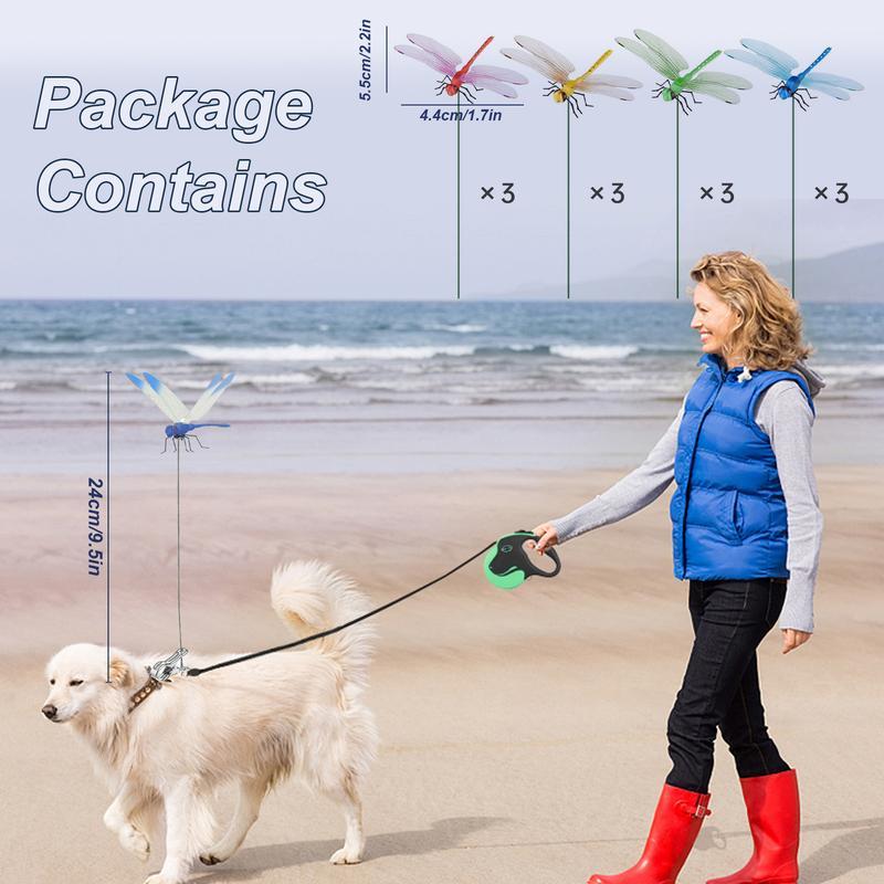 12 Pack Dragonfly Clip, Fake Dragonflies, Humming Bird Stakes Fake, Plastics Dragonfly for Garden Stakes Decor Yard Ornaments for Hat, Deer and Horse, Fly Scare Devices for Indoor Outdoor