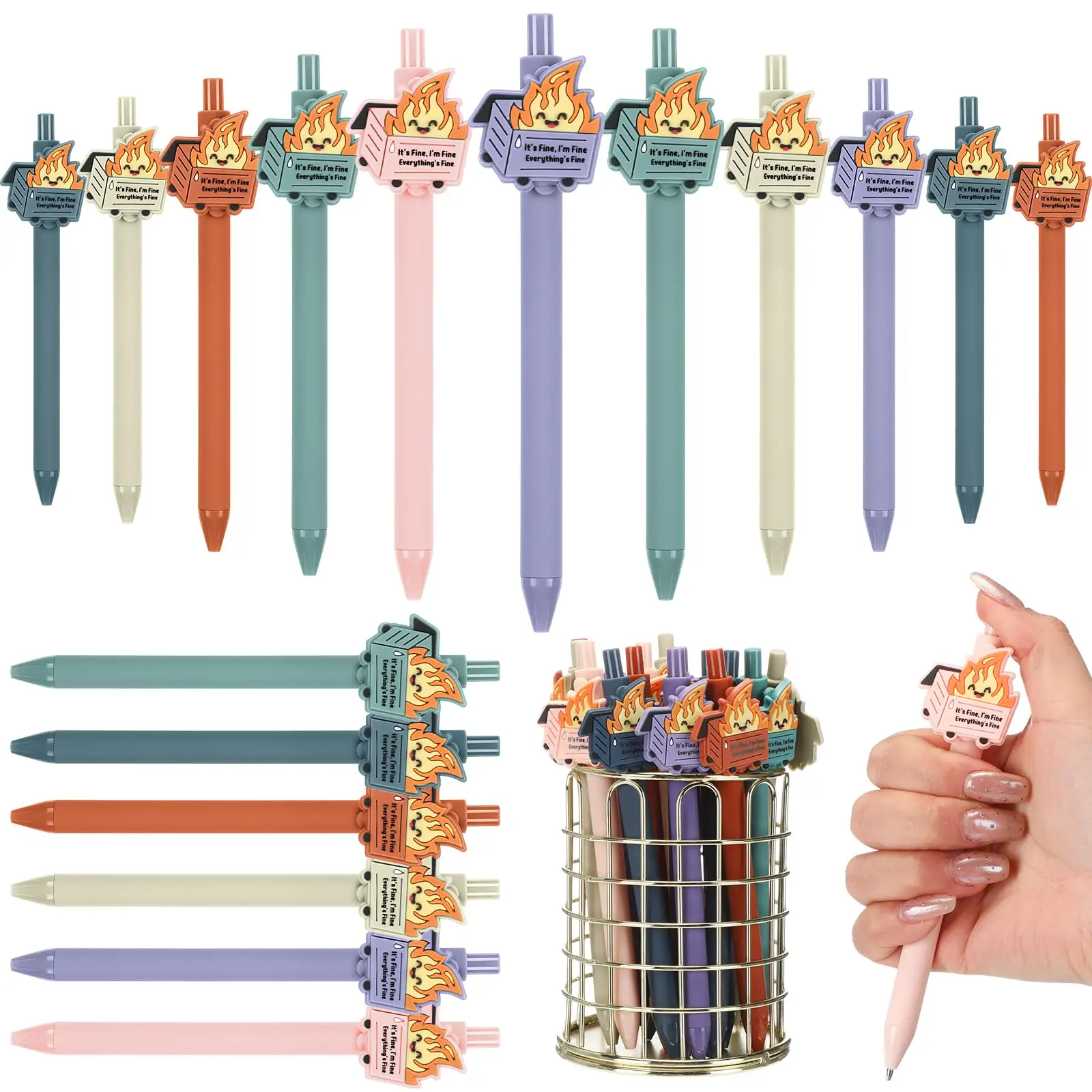 Dumpster Fire Pens Funny Luminous Ballpoint Pen Emotional Support Dumpster Fire Back to School Gift Employee Appreciation Gift Positive Gift for Cowor