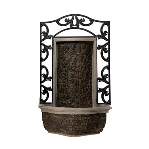XBrand 30.31" H Stone/Black Polyresin and Metal Indoor Outdoor Wall Mounted Waterfall Fountain with Pump, Wall-Hanging Fountains, Water Fountain Décor, Wall Fountain