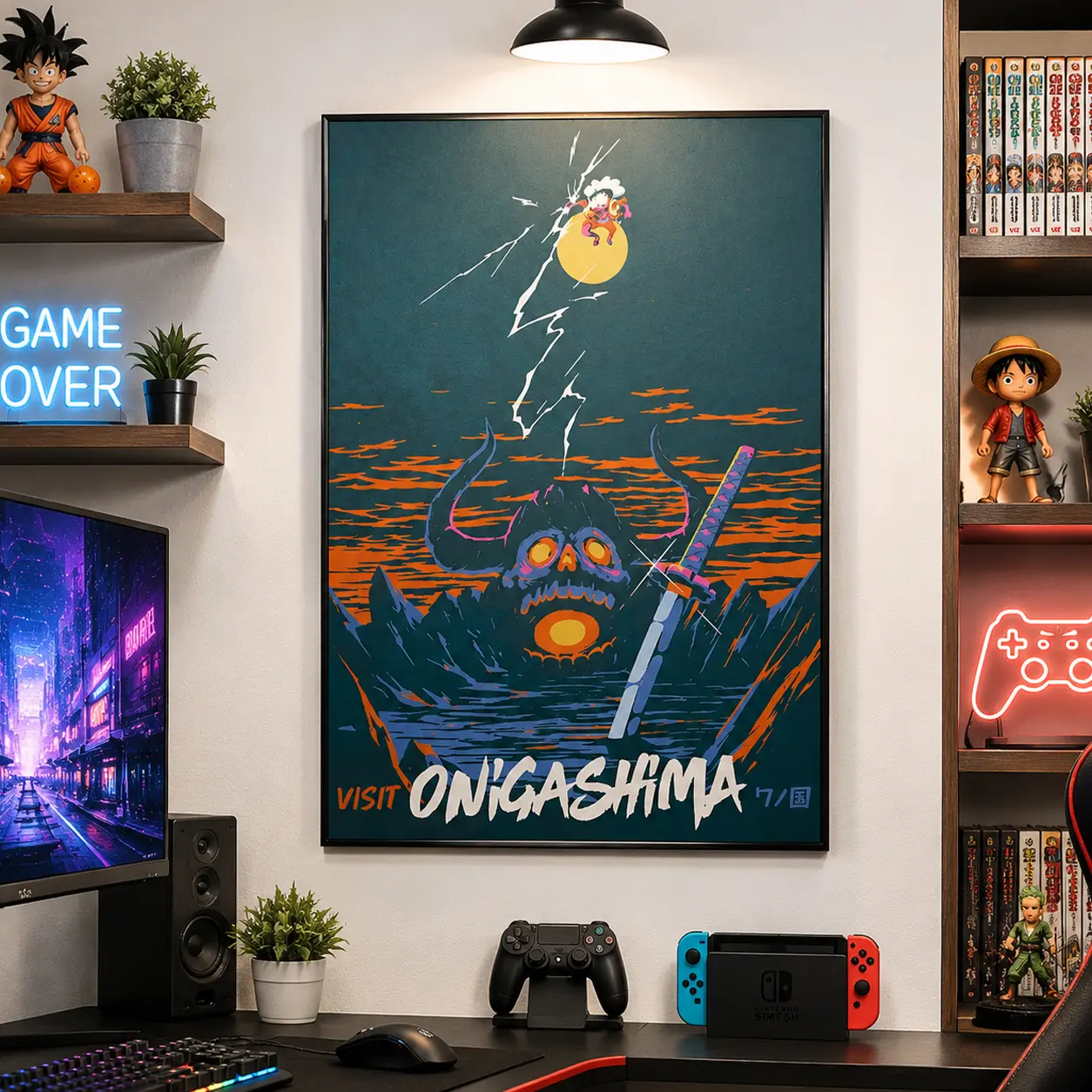 Visit Onigashima Poster Vintage Retro Travel Poster One Piece Minimalist Unique Design Perfect Anime