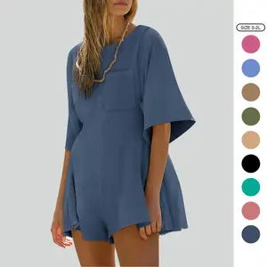 Imily Bela Rompers for Women Spring Outfits Summer Casual Short Sleeve Crew Neck Loose Jumpsuits with Pocket
