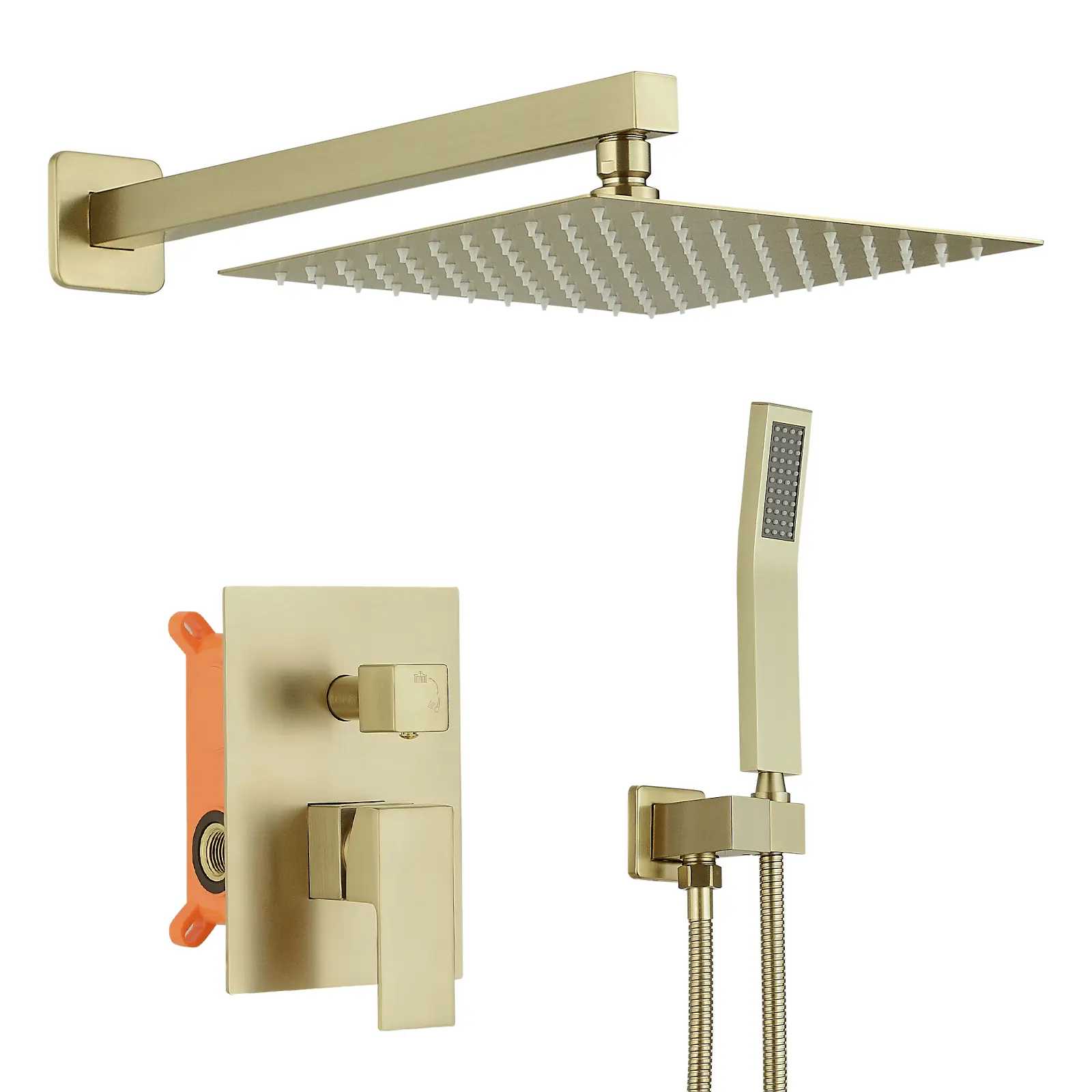 Shower System with High Pressure 10 inch Shower Head Hand Held Square Shower Head Bathroom Luxury Rain Mixer Shower Complete Combo Set Wall Mounted in Brushed Gold