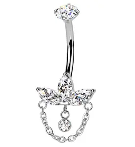 Empress Clear CZ Dangle Chain Titanium Internally Threaded Belly Button Ring