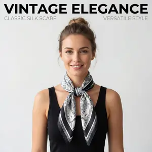 Black & White Retro City Map Pattern Printed Square Scarf