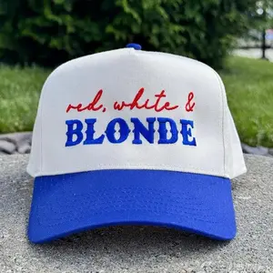 Red White & Blonde Trucker Hat for Women – Funny 4th of July Patriotic Baseball Cap Adjustable Snapback USA Party Summer Hat