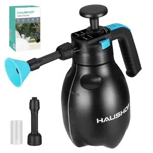 #Summervibes HAUSHOF 0.5 Gallon Pressurized Car Foam Sprayer, Handheld Pump Sprayer with 2 Adjustable Nozzles, Continuous Mist Spray Bottle for Car Washing, Garden Watering & Household Cleaning, Black