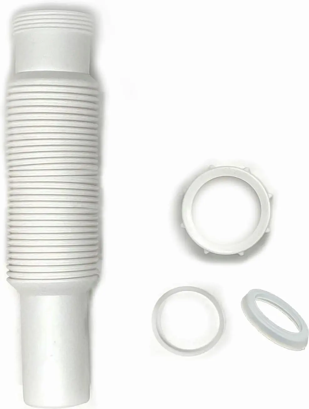Flexible Extension Pipe, 1-1/2 inch x 15 inch with Adapter for 1 1/4" Inlet Tube with -Nut and Washer for  Connection used with