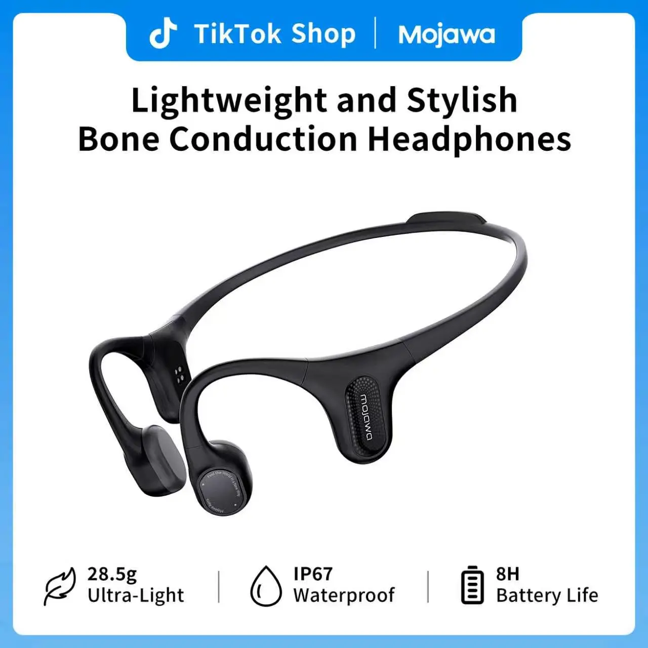 MOJAWA AERRA Wireless Bone Conductor Headset with Advanced Noise Canceling, Bone Conduction Tech, Amphibious Audio, IP67 Waterproof, 8-Hour Battery, Open-Ear Design, Stereo Sound