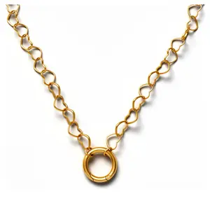 Round Carabiner Charm Holder Necklace for Women by Ginger Lyne, Heart Chain Stainless Steel, Interchangeable Charm Necklace, Choice of 12mm, 14mm, or 20mm