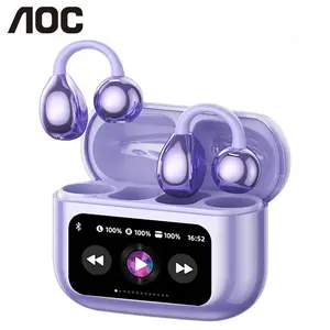 AOC M100 Clip-On Ear Headphones with Audio-Visual Touch Screen, Wireless Audio Headphones for Music & Phone Calls, Sport Waterproof & Sweatproof, with 2025 Bluetooth 6.0 for Faster, Stable Connection & Low Power Use