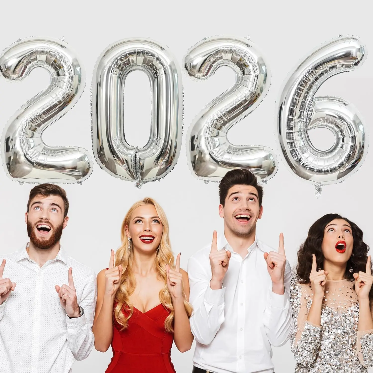 Giant Silver 2026 Balloons, 40" Large Number 2026 Balloons Helium Mylar Foil Balloons for 2026 New Year Graduation Party Decoration